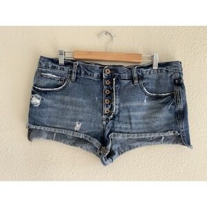 Free People Runaway Shorts Denim Button Fly Size 31W Distressed Vacation